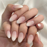 GETADME 24Pcs Short Oval Head Blush Pink Press on Nails with Simple Designs Almond Nails Wearable Acrylic Full Cover Nail Tips with Glue