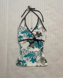GETADME Fashionable summer women's Y2k halter top Harajuku flower pattern printed fitted backless top, casual V-neck sleeveless tank top