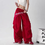 GETADME Y2K Red Patchwork Parachute Chic Pants Women Autumn Loose Streetwear Wide Leg Pants Female Hip Hop All Match Straight Trousers