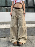 GETADME American Retro Multi-ket Knife Work Pants Loose Wide Leg Casual Dance Men's Faion Straight Leg Pants Summer Thin