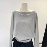 GETADME One Shoulder Cotton Slant Shoulder Long Sleeve Women's Clothing Style Interior Wide Truffle Shoulder Base Autumn Winter Shirt