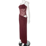 GETADME 메시 시스루 Y2K 레이스 맥시 롱 비치 드레스 할로우 아웃 아웃핏 여성 여름 민소매 백리스 바디콘 드레스 스트리트웨어