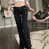 GETADME Women Low Waist Jeans Denim Straight Flare Pants Vintage Pockets Zipper Denims 2025 Autumn Streetwear Ankle Length Trousers