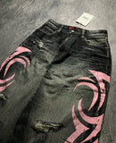 GETADME Y2K Graffiti Gothic Jeans Loose Punk Print Jeans Retro Street Street Hip Hop  Straight  Pants  High Street Harajuku Couple Pants