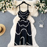 GETADME 2025 Ladies Knitted Sheath Sundress Sleeveless Hotsweet Print Backless Slim Dress Fashion Elastic Beach Long Dress