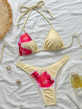GETADME XS - L With Cover Up Flowers Halter Bikini Female Swimsuit Women Swimwear Three-pieces Bikini set Bather Bathing Suit Swim K6800