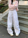 Getadme-Y2k Parachute White Jogger Pants Women Baggy Bow Printed Sweatpants Hip Hop Streetwear Fashion Slouchy Sporty Bottoms