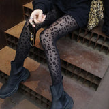 GETADME Women Sexy Thin Transparent Silky Pantyhose Gothic Black Sexy Vintage Leopard Animal Pattern Sheer Tights Seamless Stockings