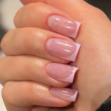 GETADME 24Pcs Short Square Coffin False Nails Square Fake Nails with Glue French Glitter Wearable Acrylic Nails Set Press on Nail Tips