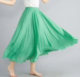 Robe longue en coton et lin Mori Girl, 28 couleurs, taille élastique, coupe trapèze, style ethnique, couleur unie, pour femme.