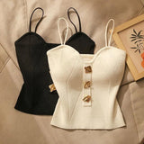 GETADME Summer Cross-Knit Suspender Women'S Sexy Beauty Camisole Slim Fit Sleeveless T-Shirt No Chest Pad Short Tank Tops Black White