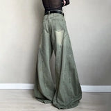 GETADME Retro Fashion Old-segmented Denim Cargo Pants Low Waist Loose American Street Harajuku Casual Jeans Women Unisex Wide-leg Pants