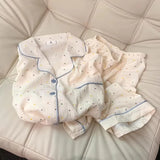 GETADME Women's printed polka dot cotton pajamas set, short sleeved top and shorts 2-piece set, casual and comfortable home set, sweet