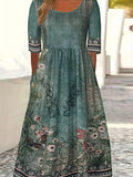 GETADME 2025 summer new women's Bohemia loose fashion print round neck short sleeve long dress
