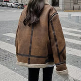 Getadme Winter Sheepskin Women Vintage Coat Faux Fur Suede Leather Women Warm Jacket Zipper Long Sleeve Short Casual Outwear
