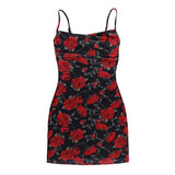 Getadme-여성용 우아한 드레스, 부드러운 기질의 장미색 메시 프린팅 디자인, 슬링 힙, 섹시한 페플럼 드레스