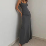 GETADME Summer Women's New Style Fashionable Simple Temperament Sling Long Backless Thin Waist Sexy Sweet Spicy Long Casual Dress