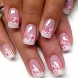 GETADME 24Pcs Short Square Coffin False Nails Square Fake Nails with Glue French Glitter Wearable Acrylic Nails Set Press on Nail Tips