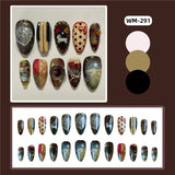 Getadme 24pcs Vintage Country Style False Nails Cute Cartoon Little Lamb Rabbit Rose Printed Press On Nails Wave Point Bows Fake Nail