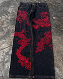 GETADME Japanese Harajuku Jeans Mens New Dragon High Quality Jeans Gothic Y2K Vintage Hip Hop Streetwear Denim Fabric Wide Leg Pants