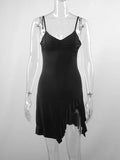 GETADME Summer Sexy Women's Sleeveless Mini Dress Backless Strap Black Bodycon Split A-Line Elegant Streetwear Party Wear