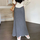 GETADME Xpqbb Lazy Style High Waist Long Skirt Women Vintage Brown Fold Slim Fit Mermaid Skirts Female Elegant Streetwear Midi Skirts