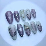 GETADME 24Pcs Black Y2k Long False Nails with Almond Head Design Cat's Eye Silver Stripe Pattern Press on Fake Nails Wearable Nail Tips