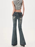 Getadme-American High Street Spicy Girls Low Waist Jeans Women Autumn Vintage Y2k Design Sense Slim Fit Straight Tube Micro Flare Pants