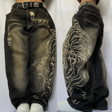 GETADME Japanese Harajuku Jeans Mens New Dragon High Quality Jeans Gothic Y2K Vintage Hip Hop Streetwear Denim Fabric Wide Leg Pants