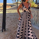 GETADME Summer Deep V Neck Aesthetic Printing Backless Sleeveless A-line Maxi Dresses Vacation Holiday Party Vestidos 2025