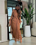 GETADME American-style High-end Autumn and Winter Evening Dress for Women with A Corset, Pleats, Flowing Ribbons and A Shiny Finish