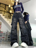 Getadme-American Street Style Cargo Pants for Women Dark Gray Spring New Wide Leg Pants Women Loose Niche Design Y2k Jeans
