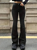 GETADME Women Flare Stretch Moustache Jeans Fashion Skinny Bell Bottom High Waist Gray Denim Pants Lady Classic Y2K Punk Long Trousers