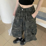GETADME Lady Retro Fashion Baggy Capri Jeans Female High Waist Thin Denim Pants Girls Fashion Camouflage Straight Leg Trousers