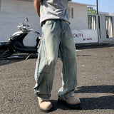 GETADME Men's Baggy Lantern Wide Leg Jeans Vintage Washed Denim Pants Loose Streetwear Casual Trousers for Spring Autumn Daily Outdoor
