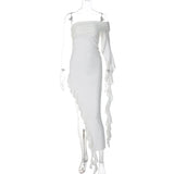 GETADME Summer Newly Irregular Ruffle Fringe Party Off Shoulder Dress Elegant One Sleeve 2025 Slim Hip Package Lady Split Vacation Robes