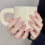 GETADME Handmade Press on Nails Blue Aurora Mermaid Fake Nail Patches Wearable Detachable French Pearl Almond False Nail Tips 10pcs