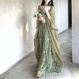 GETADME 2025 New Vintage Elegant French Floral Print V-neck Strapless Midi Dress Retro Women's Sweet Summer Vacation Style Long Dresses