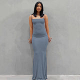 GETADME 2025 Summer Dresses For Women Sexy Spaghetti Strap Black Long Dress Y2k Sleeveless Solid Skinny Bodycon Trumpet Maxi Vestidos