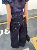 GETADME American Retro Blue Jeans Women Y2k Vintage Oversized High Street Wide Cargo Denim Trousers Casual Baggy Straight Denim Pants