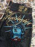 GETADME Vintage Statue of liberty Diamonds Jeans Casual Denim Pants High Waist Straight Wide Leg Jeans Harajuku Y2k 2000s Women Clothing