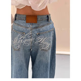 GETADME Loose Wide Leg Womens Jeans Casual  Pants Trousers Vintage Retro Design American Style Chic Distressed Oversized Fashion