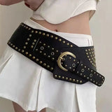 GETADME Women's Wide Belt with High-End Retro Bronze Rivets in a Wasteland Style
