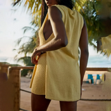 GETADME 콤바사키 여성용 니트 세트 민소매 크루넥 하이 슬릿 풀오버 탱크탑 신축성 허리 스키니 반바지 여름용 의상