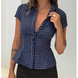 GETADME Women Summer Kawaii Solid Shirring Button Up Turn Down Collar Short Sleeve White Shirts Ladies Office Casual Summer Clothes