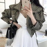 GETADME 시크 스트리트 슬로 오트 워크웨어 재트 여성용 지퍼 루즈핏 더블 켓 D스트링 허리 개인화 칼라 코트