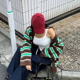 GETADME 하라주쿠 스트라이프 니트 가디건 여성 빈티지 긴팔 스웨터 아우터 한국 패치워크 니트웨어 겨울 루즈 점퍼 