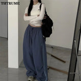 GETADME Oversized Hip Hop Baggy Pants Fashion Women Striped Pocket Elastic High Waist Cargo Pant Streetwear Sweatpant Loose New Trousers