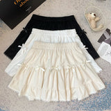 GETADME Women's Bow Skirt Spring2025New French Sweet High Waist Cake Lace PuffyAShort Skirt
