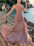 GETADME Women Elegant Graduation Birthday Evening Party Dress Ruffles Spaghetti Strap Mermaid Dresses Wedding Formal Slim Fit Prom